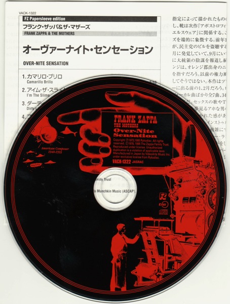 CD & Japanese sheet, Zappa, Frank - Over-nite Sensation 